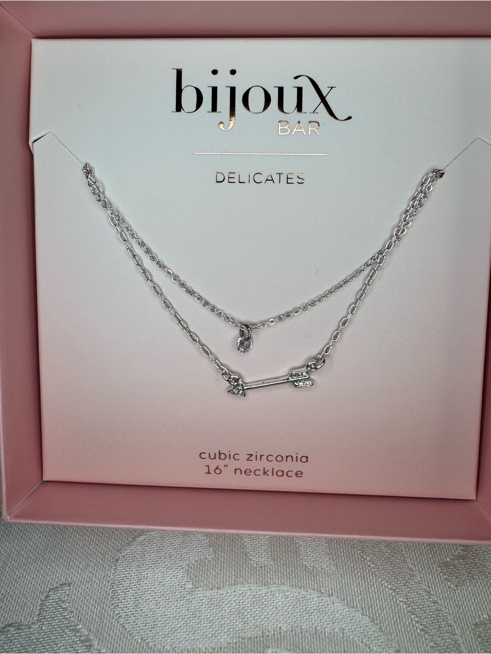 New Bijoux Bar Delicates Silver Layered Cubic Zirconia Necklace - Arrow